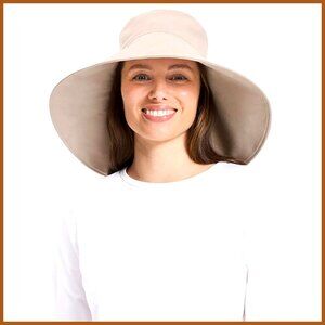 Ultra-Wide Cotton Linen Sun Hat UPF 50+ Packable Adjustable Ponytail Hole